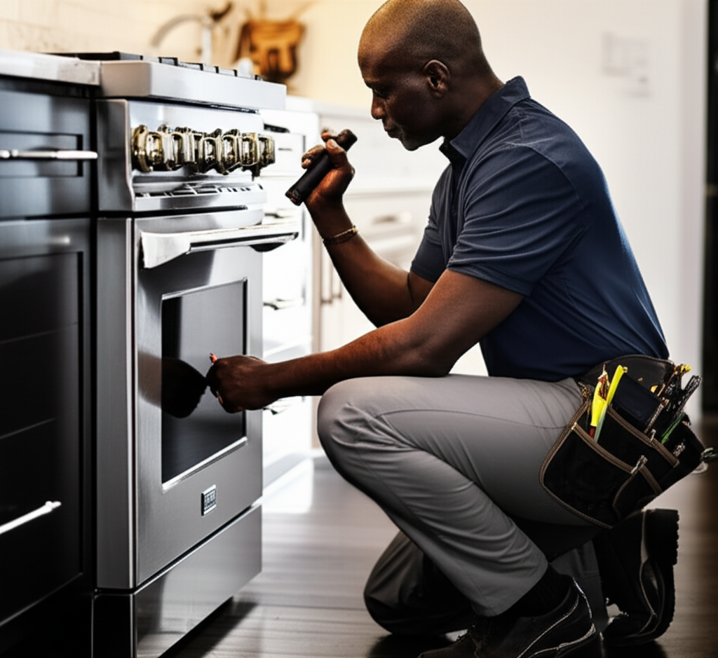 Technician repairing range